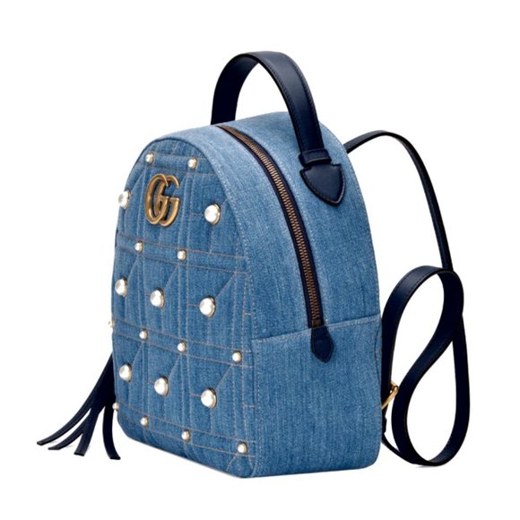 Gucci Gg Marmont Matelassé Denim Pearl Backpack main image 10